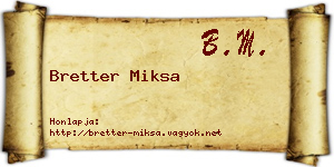 Bretter Miksa névjegykártya